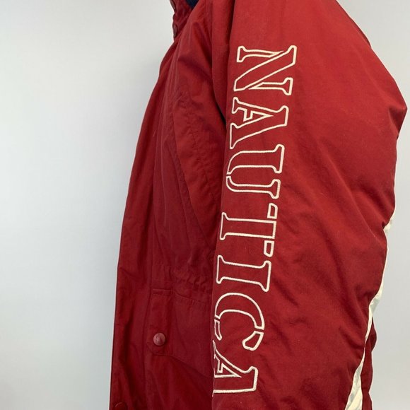 Nautica Duck Down Embroidered Puffy Jacket Vtg 90s Red Size L - Picture 3 of 6
